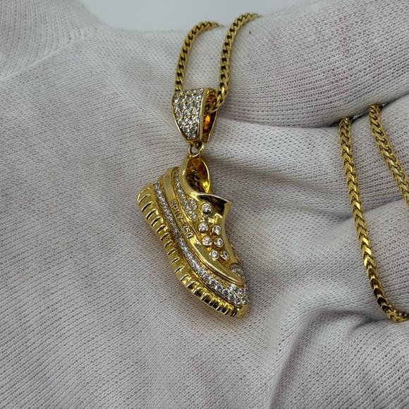 Yeezy Style Sneaker Pendant 14g Silver 18K Gold Dipped Iced CZ Shoe Charm HipHop - Picture 3 of 7